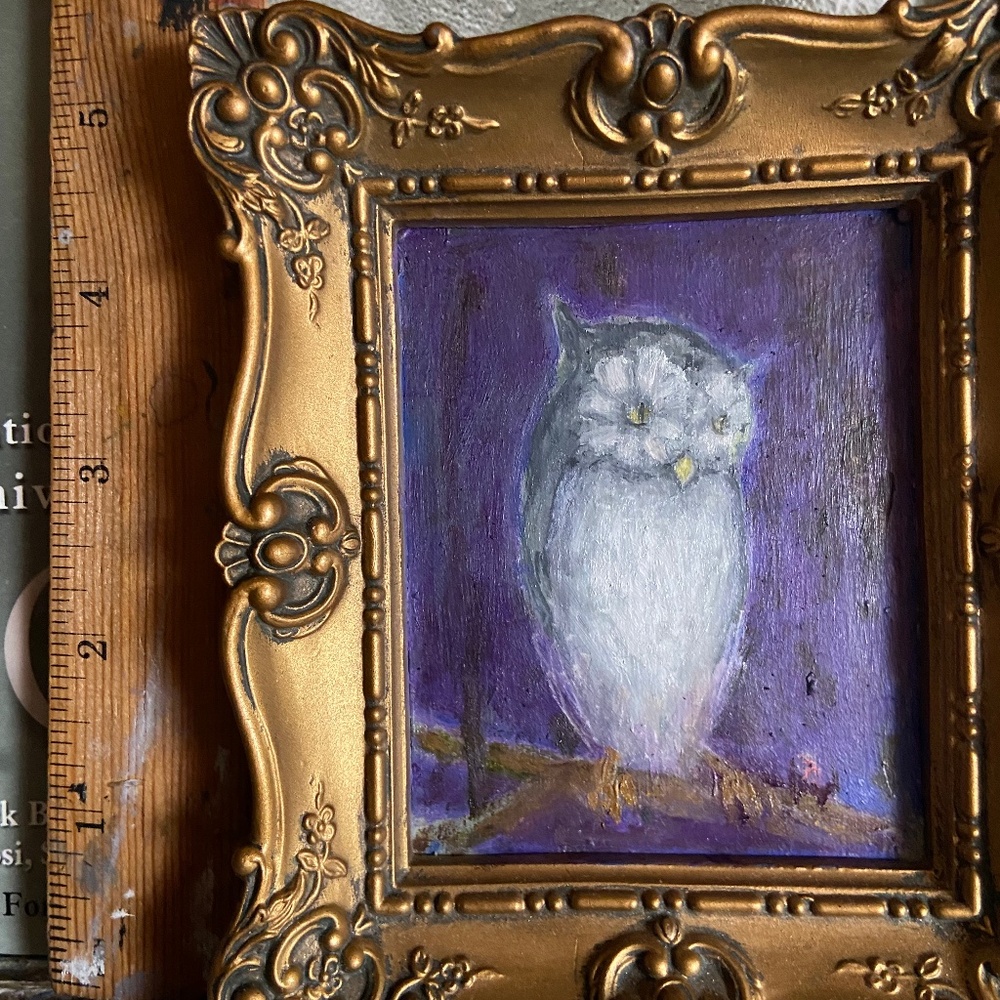Owl, original oil painting, framed